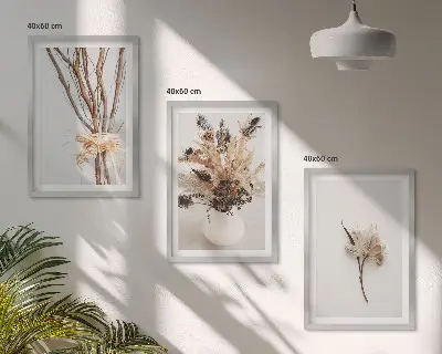 Set di 3 quadri con rami di fiori minimalisti