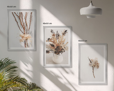 Set di 3 quadri rami di fiori minimalisti