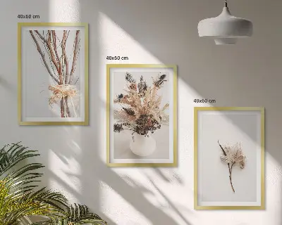 Set di 3 quadri con rami di fiori minimalisti
