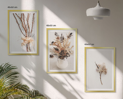 Set di 3 quadri rami di fiori minimalisti