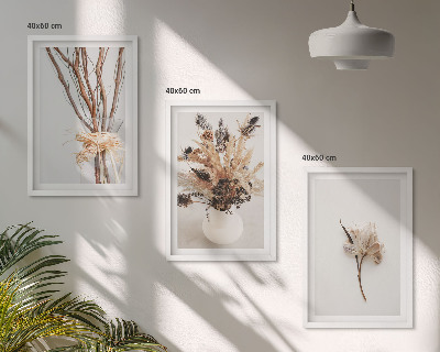 Set di 3 quadri rami di fiori minimalisti
