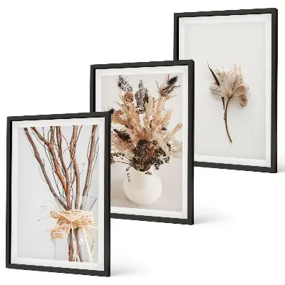 Set di 3 quadri con rami di fiori minimalisti