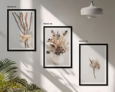 Set di 3 quadri con rami di fiori minimalisti
