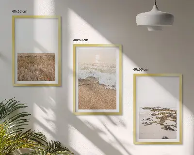 Set di quadri incorniciati con stampa di onde sulla spiaggia, pietre ed estate