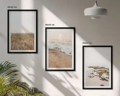 Set di quadri incorniciati con stampa di onde sulla spiaggia, pietre ed estate