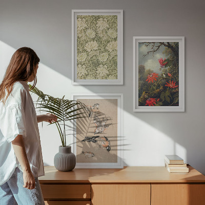 Composizione di quadri Fiori uccelli natura