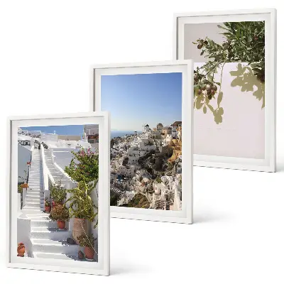 Set di quadri incorniciati con stampa di scale bianche con vista su Santorini