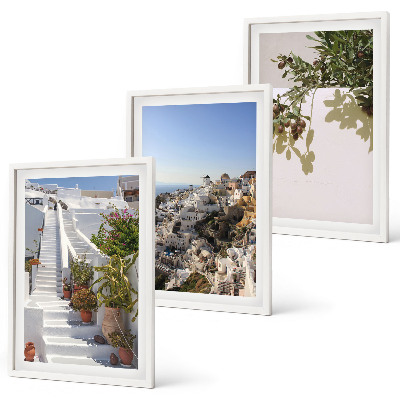 Set di quadri incorniciati Scale bianche con vista su Santorini