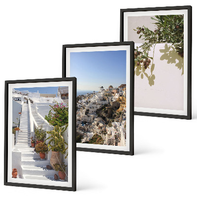 Set di quadri incorniciati Scale bianche con vista su Santorini