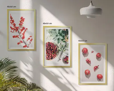 Set di 3 quadri con illustrazione minimalista di frutti rossi