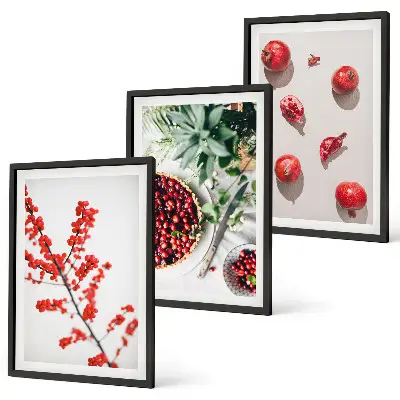 Set di 3 quadri con illustrazione minimalista di frutti rossi