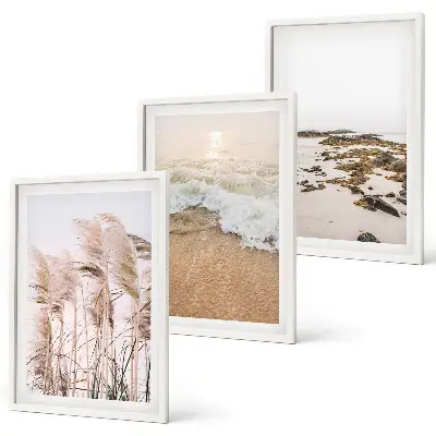 Set di 3 quadri con stampa di spiaggia onde erba e pietre in stile boho