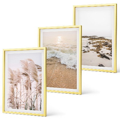 Set di 3 quadri Spiaggia erba onde pietre boho