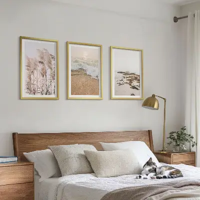 Set di 3 quadri con stampa di spiaggia onde erba e pietre in stile boho