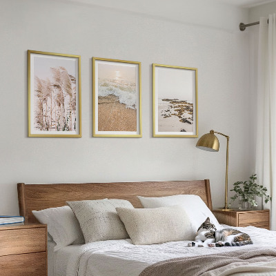 Set di 3 quadri Spiaggia erba onde pietre boho