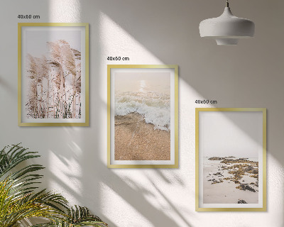 Set di 3 quadri Spiaggia erba onde pietre boho