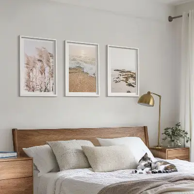 Set di 3 quadri con stampa di spiaggia onde erba e pietre in stile boho