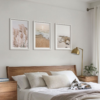 Set di 3 quadri Spiaggia erba onde pietre boho