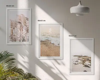 Set di 3 quadri con stampa di spiaggia onde erba e pietre in stile boho