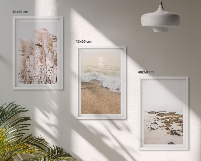 Set di 3 quadri Spiaggia erba onde pietre boho