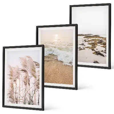 Set di 3 quadri con stampa di spiaggia onde erba e pietre in stile boho