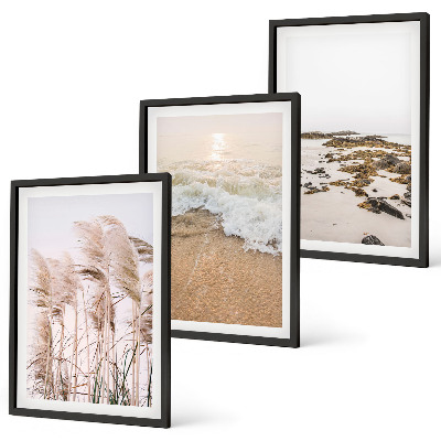 Set di 3 quadri Spiaggia erba onde pietre boho
