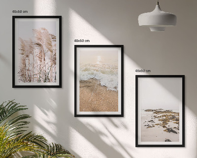 Set di 3 quadri Spiaggia erba onde pietre boho