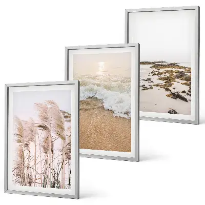 Set di 3 quadri con stampa di spiaggia onde erba e pietre in stile boho