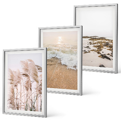 Set di 3 quadri Spiaggia erba onde pietre boho