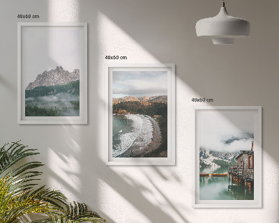 Composizione di quadri spiagge di montagna casa in legno