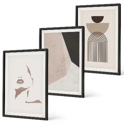 Set di 3 quadri con forme astratte del viso