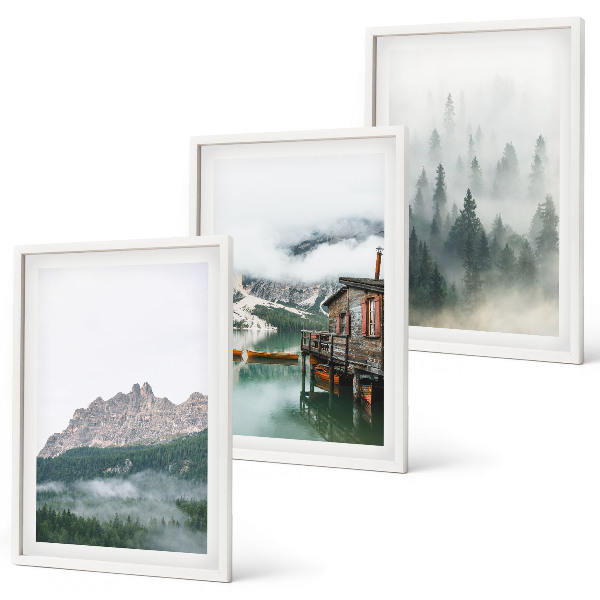 Composizione di quadri Montagne, lago, cottage, nebbia