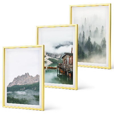 Composizione di quadri Montagne, lago, cottage, nebbia