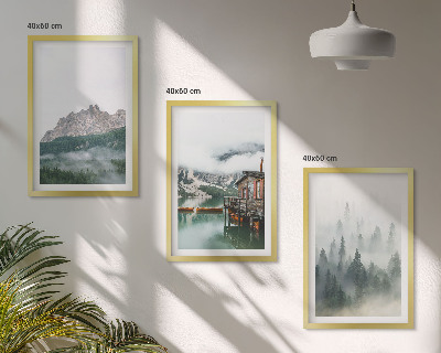Composizione di quadri Montagne, lago, cottage, nebbia