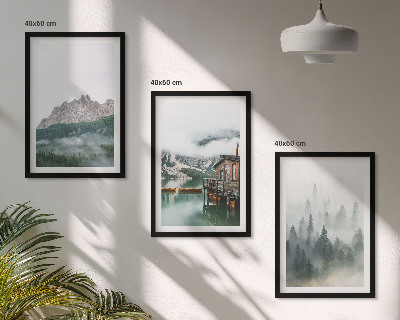 Composizione di quadri Montagne, lago, cottage, nebbia