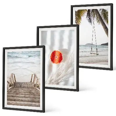 Set di 3 quadri con scalini in legno sulla spiaggia