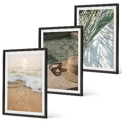 Set di quadri incorniciati con cappello da spiaggia e occhiali da sole