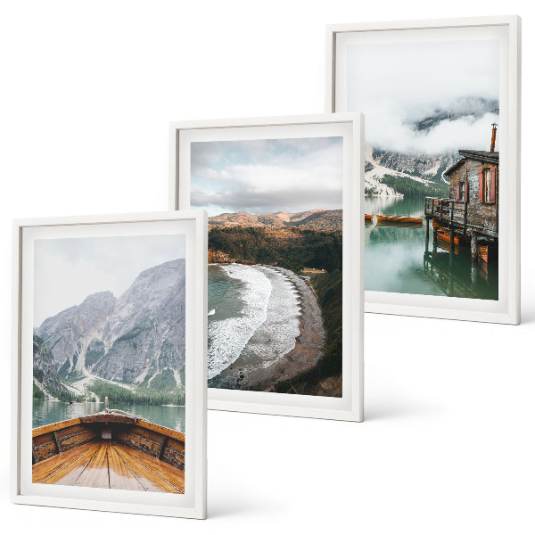 Set di 3 quadri Montagne, lago, barca, spiaggia, paesaggio