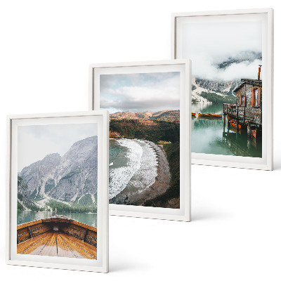 Set di 3 quadri Montagne, lago, barca, spiaggia, paesaggio