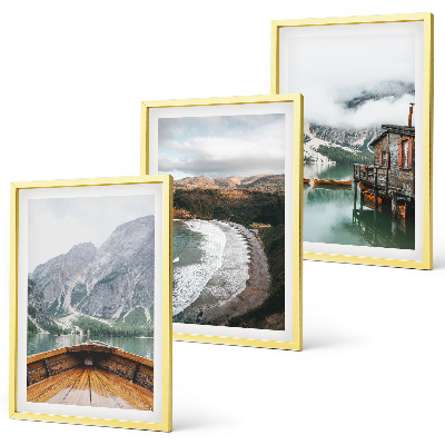 Set di 3 quadri Montagne, lago, barca, spiaggia, paesaggio