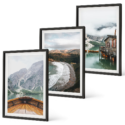 Set di 3 quadri Montagne, lago, barca, spiaggia, paesaggio