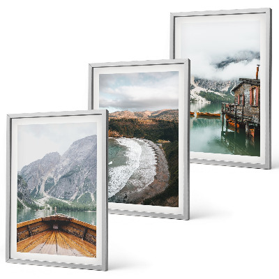 Set di 3 quadri Montagne, lago, barca, spiaggia, paesaggio