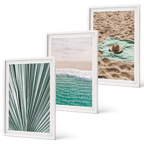 Set di 3 quadri Vacanze, vista sulla spiaggia e sul mare