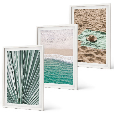Set di 3 quadri Vacanze, vista sulla spiaggia e sul mare