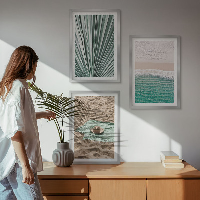 Set di 3 quadri Vacanze, vista sulla spiaggia e sul mare