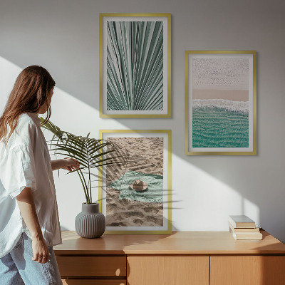 Set di 3 quadri Vacanze, vista sulla spiaggia e sul mare