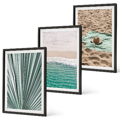 Set di 3 quadri Vacanze, vista sulla spiaggia e sul mare