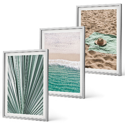 Set di 3 quadri Vacanze, vista sulla spiaggia e sul mare