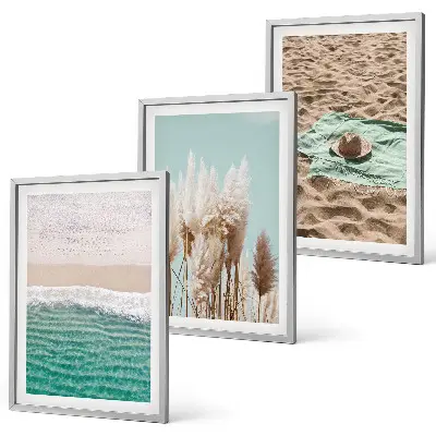 Composizione di quadri onde da spiaggia con cappello d'erba