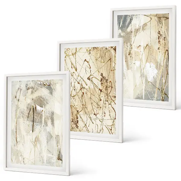 Set di 3 quadri con motivi astratti in beige e grigio